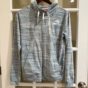 Nike Women's Sports Blue/Natural Printed Hooded Jacket Size Small Ribbon Detail
